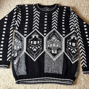 Vintage Windy Hill Mens Black & White Cotton Sweater Medium Made In USA